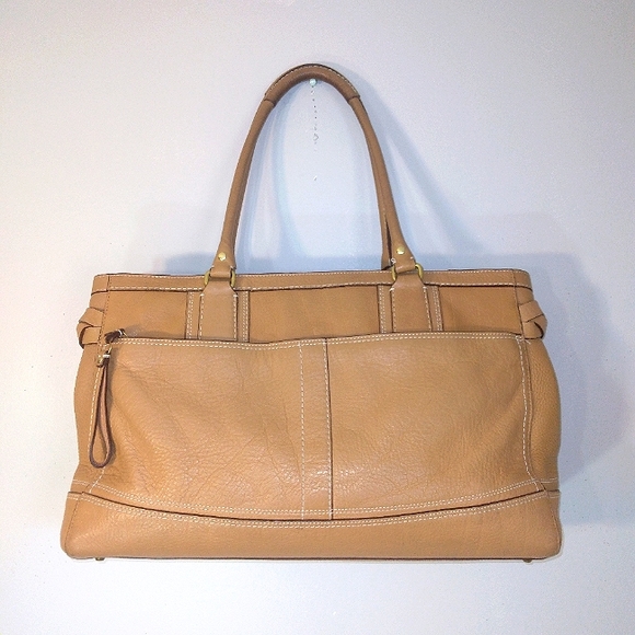 COACH XL Pebbled Leather Hampton Carryall in Light Camel - Picture 2 of 15